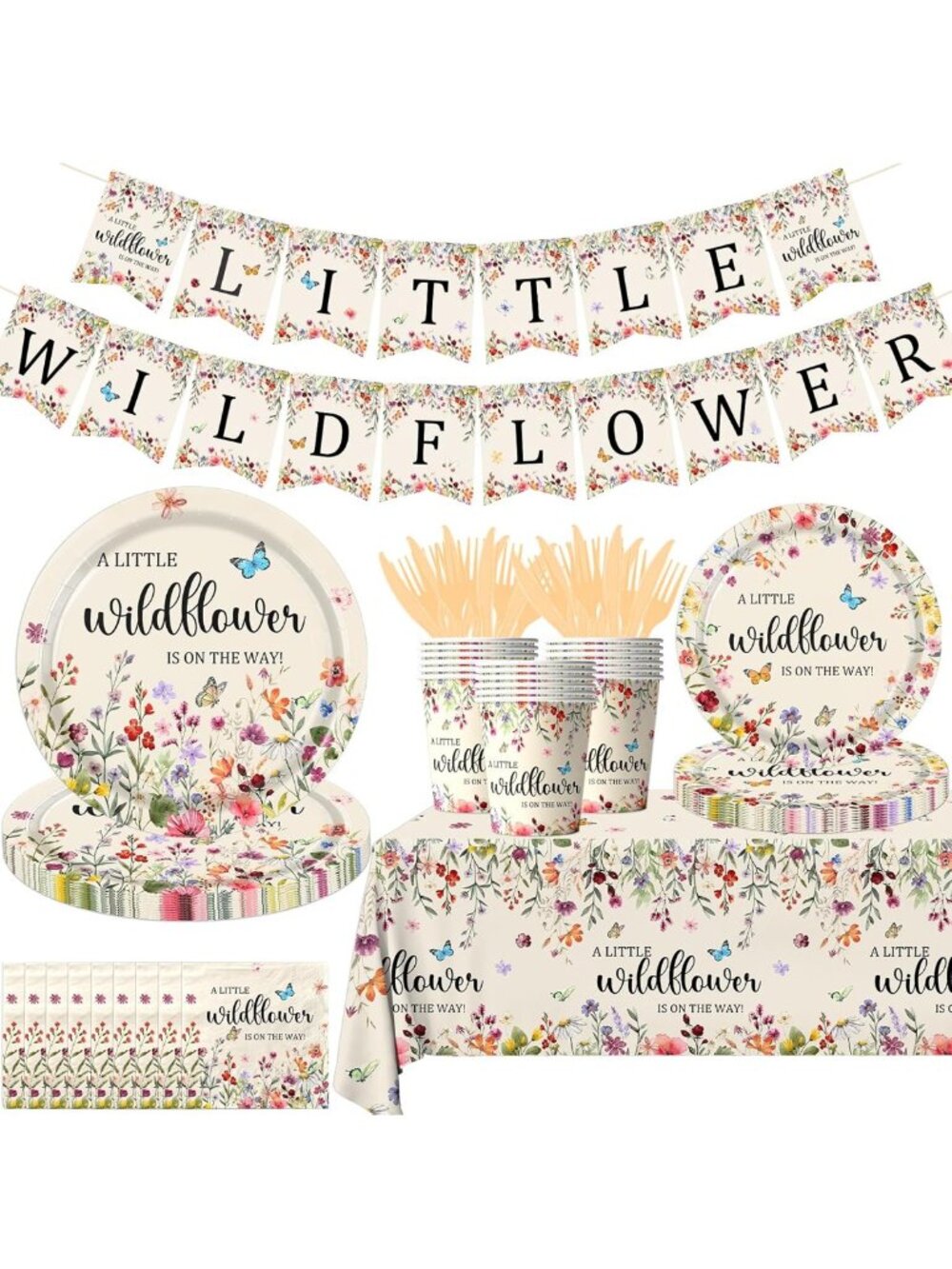 170 piece Baby Shower kit ("A Little Wildflower is on the way")-NEW